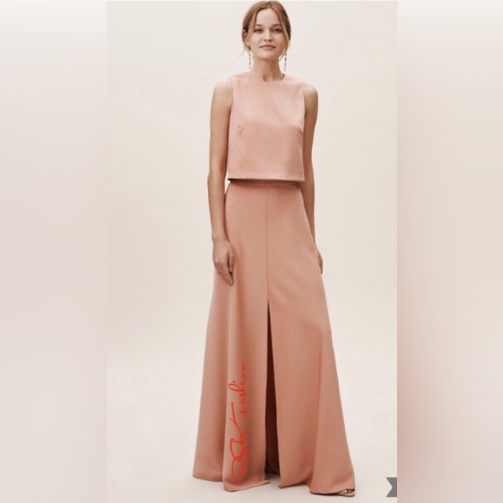 Jenny Yoo Floor Length Soleil Skirt in Apricot w/ Center Slit